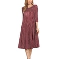 thumbnail image 1 of Women's Loose Fit Scoop Neck 3/4 Sleeve Polka Dot Patterned A-Line Midi Dress, 1 of 4