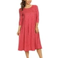 thumbnail image 1 of Women's Loose Fit Scoop Neck 3/4 Sleeve Polka Dot Patterned A-Line Midi Dress Made in USA, 1 of 4