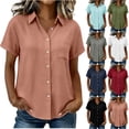 thumbnail image 1 of Women's Loose Fit Short Sleeve Button Down Collared Pocket Blouses Shirts Casual Tops Comfy Lightweight Work Office Summer Outfits | CSEONE,Red L, 1 of 9