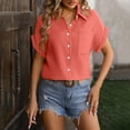 thumbnail image 1 of Women's Loose Fit Short Sleeve Button Pocket Shirt, Casual Wrinkled Fabric Top, Comfortable and Relaxed Fit, Breathable V-neck Button-Up Blouse, Perfect for Daily Wear, Available in Multiple Sizes, 1 of 4
