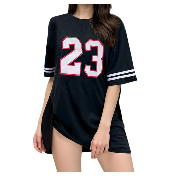 Women's Loose Fit Short Sleeve Casual T Shirt with Number Print Comfortable Breathable Daily Wear Top