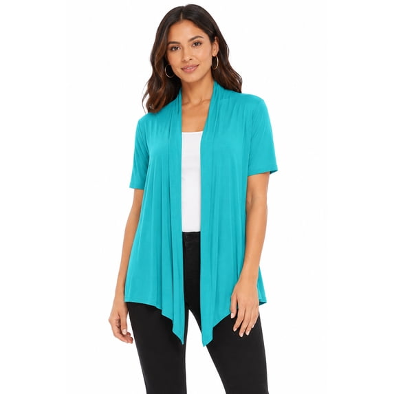 Women's Loose Fit Short Sleeve Draped Open Front Office Wear Solid Cardigan Jade S