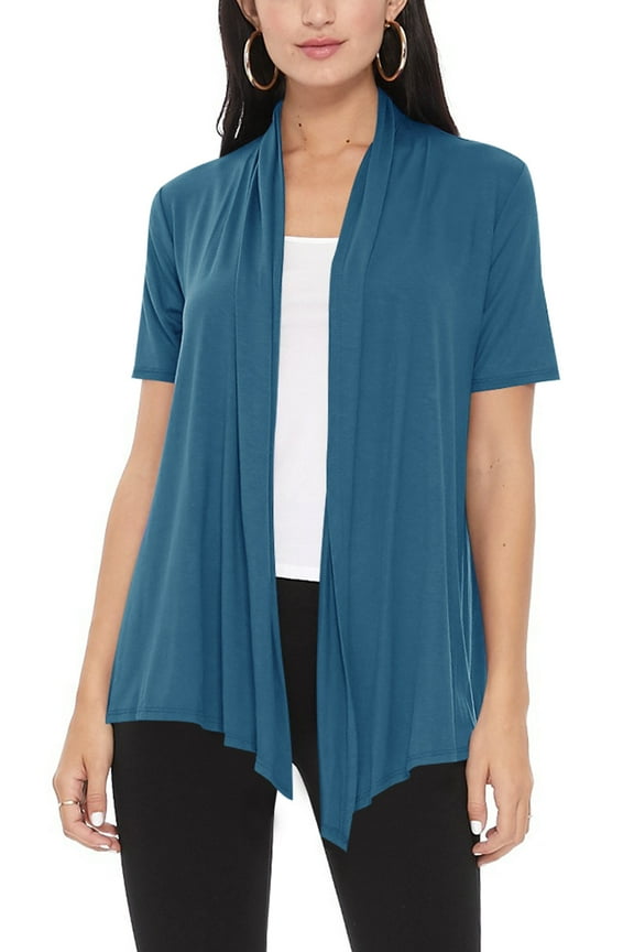 Women's Loose Fit Short Sleeve Draped Open Front Office Wear Solid Cardigan