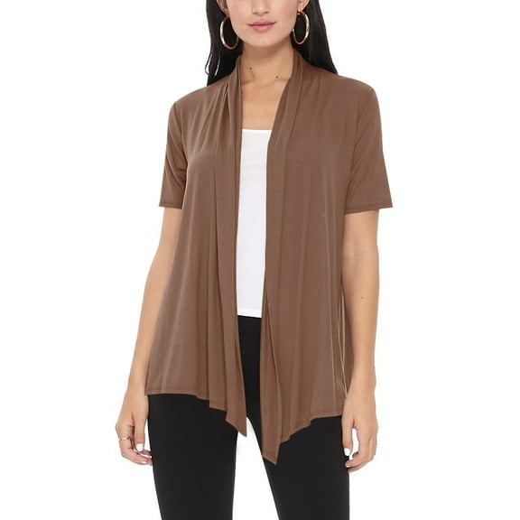 Women's Loose Fit Short Sleeve Draped Open Front Office Wear Solid Cardigan
