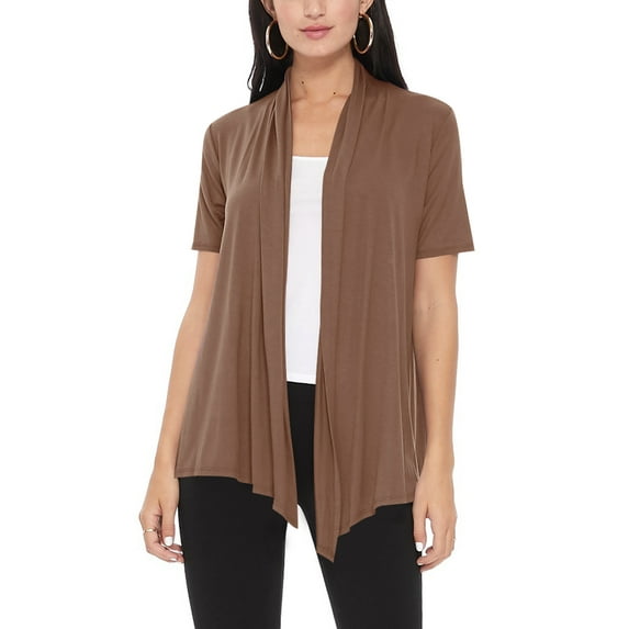 Women's Loose Fit Short Sleeve Draped Open Front Office Wear Solid Cardigan