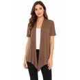thumbnail image 1 of Women's Loose Fit Short Sleeve Draped Open Front Office Wear Solid Cardigan  Mocha M, 1 of 7
