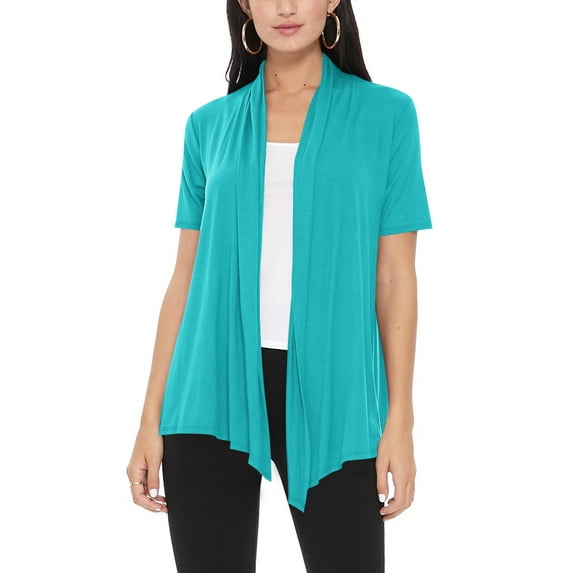 Women's Loose Fit Short Sleeve Draped Open Front Office Wear Solid Cardigan