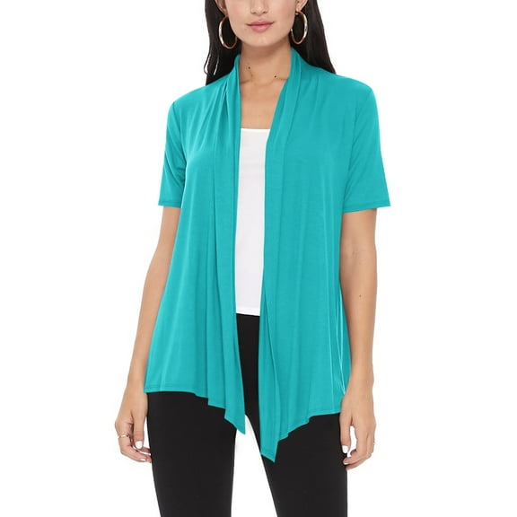 Women's Loose Fit Short Sleeve Draped Open Front Office Wear Solid Cardigan