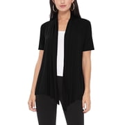 Women's Loose Fit Short Sleeve Draped Open Front Office Wear Solid Cardigan