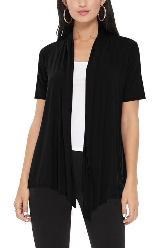 Women's Loose Fit Short Sleeve Draped Open Front Office Wear Solid Cardigan