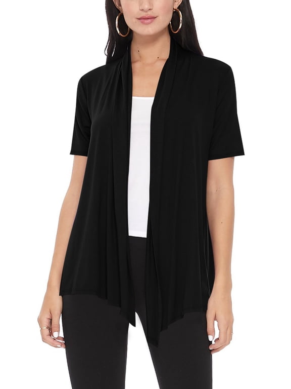 Women's Loose Fit Short Sleeve Draped Open Front Office Wear Solid Cardigan