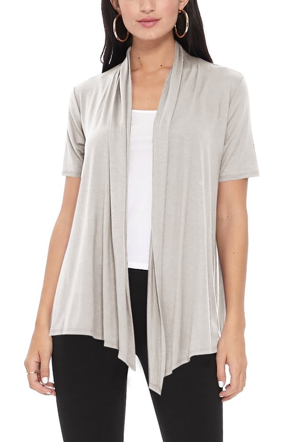 Women's Loose Fit Short Sleeve Draped Open Front Office Wear Solid Cardigan