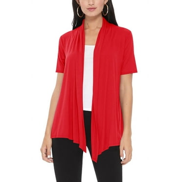 Women's Loose Fit Short Sleeve Draped Open Front Office Wear Solid Cardigan