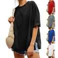 thumbnail image 1 of Women's Loose Fit Short Sleeve Round Neck Tops Shirts Blouses Solid Color Casual Daily Wear Vacation Travel Loungewear Fashion Essential Gift for Women | CSEONE,Gray L, 1 of 9