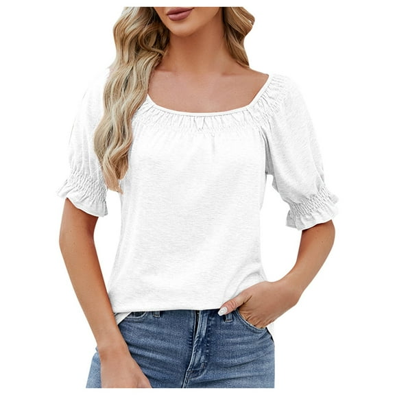 Women's Loose Fit Short Sleeve Square Neck T-Shirt for Spring Summer - Breathable Casual Top