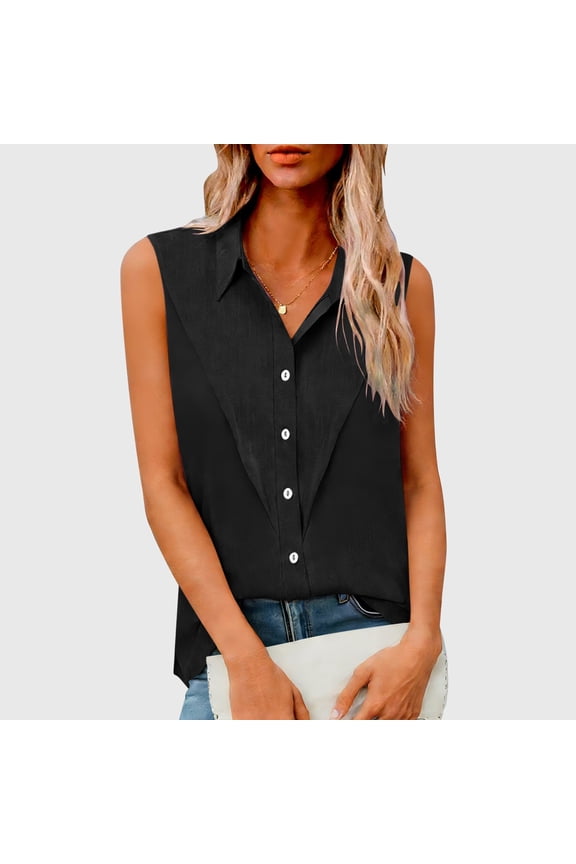 Women's Loose Fit Sleeveless Button Down Tunic Top Summer Blouse Tank