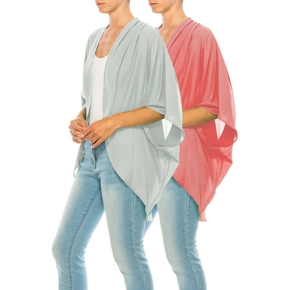 Women's Loose Fit Sleeves Kimono Style Cover Up Cardigan (Pack of 2)