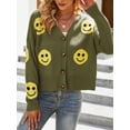 thumbnail image 1 of Women's Loose Fit Smile Face Jacquard Knitted Cardigan Sweater Jacket, 1 of 4