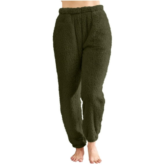 Women's Loose Fit Solid Color Home Pants - Comfortable Casual Loungewear with Pockets, Army Green Size L