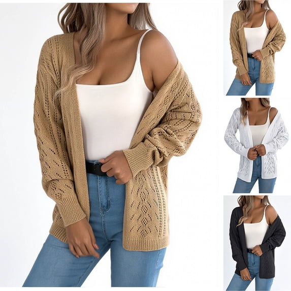 Women's Loose Fit Solid Color Long Sleeve Cardigan Sweater Blouse Comfy Soft Knit Casual Daily Wear | CSEONE,Black L