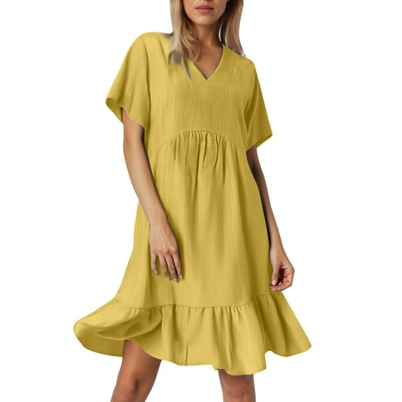 Women's Loose Fit Summer Dress - Short Sleeves, Waist Cincher, Flowy - S-XXXL