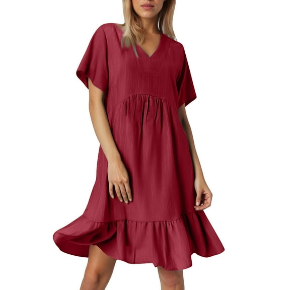 Women's Loose Fit Summer Dress - Short Sleeves, Waist Cincher, Flowy - S-XXXL