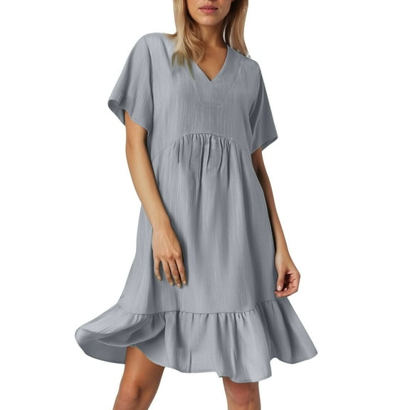 Women's Loose Fit Summer Dress - Short Sleeves, Waist Cincher, Flowy - S-XXXL