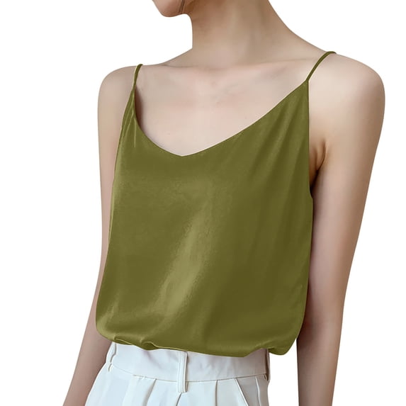 Women's Loose Fit Suspender Sleeveless Vest, Fashionable Layering Top for Casual or Retro-Inspired Outfits,Army Green L