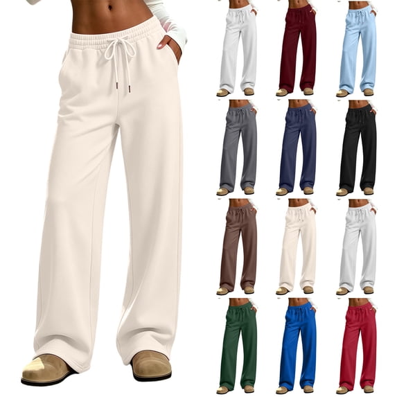 Women's Loose Fit Sweatpants Solid Color Soft Stretch Casual Trousers with Deep Side Pockets for All-Day Comfort