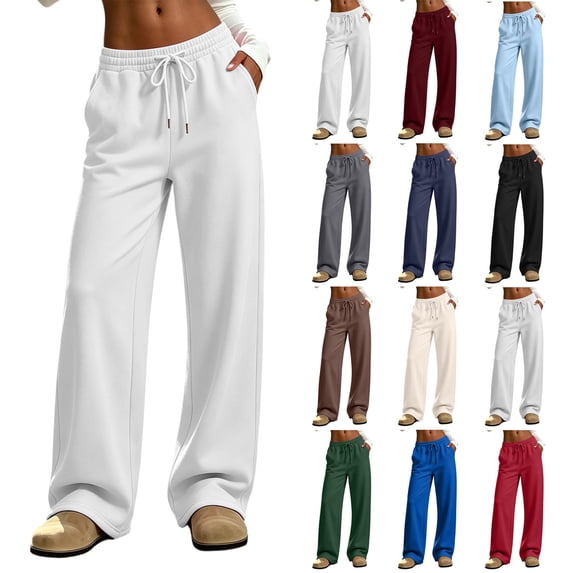 Women's Loose Fit Sweatpants Solid Color Soft Stretch Casual Trousers with Deep Side Pockets for All-Day Comfort