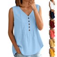 thumbnail image 1 of Women's Loose Fit Tank Tops Summer Casual Sleeveless Buttons Up Tunics Flowy Pleated Blouses by Yigetop Navy 2XL, 1 of 8