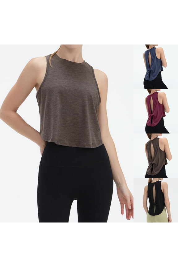 Women's Loose Fit Tie Back Racerback Tank Top Open Back Cropped Athletic Yoga Sleeveless Workout Shirts Red M