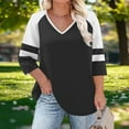 thumbnail image 1 of Women's Loose Fit V-Neck 3/4 Sleeve T-Shirt Top with Printed Shoulder Detail for Casual Wear, 1 of 6