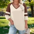 thumbnail image 1 of Women's Loose Fit V-Neck 3/4 Sleeve T-Shirt Top with Printed Shoulder Detail for Casual Wear, 1 of 6