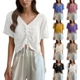thumbnail image 1 of Women's Loose Fit V Neck Up Hollow Out Knitted Short Sleeve Shirt Cardigan Shawl Soft Lightweight Casual Beach Holiday Summer Vacation | CSEONE,Beige L, 1 of 6