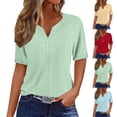 thumbnail image 1 of Women's Loose Fit V Neck Short Sleeve Shirt Blouse Top, Casual Solid Color Tunic, Breathable Summer Fashion | CSEONE,Mint Green XL, 1 of 7
