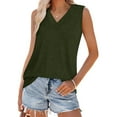 thumbnail image 1 of Women's Loose Fit V Neck Sleeveless Cotton Tank Top, Summer Tops for Ladies Army Green M, 1 of 7