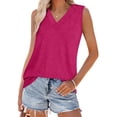 thumbnail image 1 of Women's Loose Fit V Neck Sleeveless Cotton Tank Top, Summer Tops for Ladies Hot Pink XL, 1 of 7