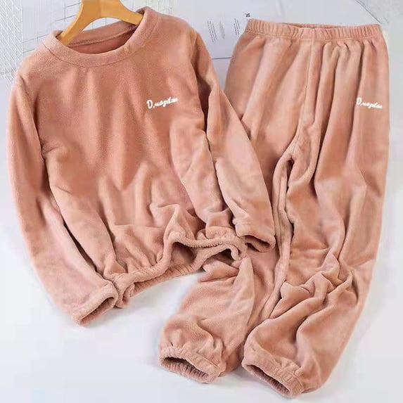 Women's Loose Fit Velvet Pajama Set Long Sleeve Top and Pants Soft Winter Warm Sleepwear