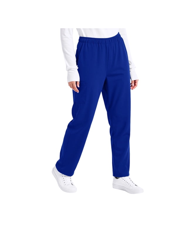 Women’s Loose Fit Work Pants Multiple Pockets Elastic Waistband Utility Trousers for Nursing Healthcare Uniforms Royal Blue S