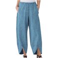 thumbnail image 1 of Women's Loose Fitting Capris Casual Corduroy Split Front Pull-On Pants Solid Color Elastic Waist Stripe Long Wide Leg Trousers Spring and Summer(XXL,Sky Blue), 1 of 4