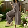 thumbnail image 1 of Women's Loose-Fitting Linen Jumpsuit with Short Sleeves and Solid Color, 1 of 7