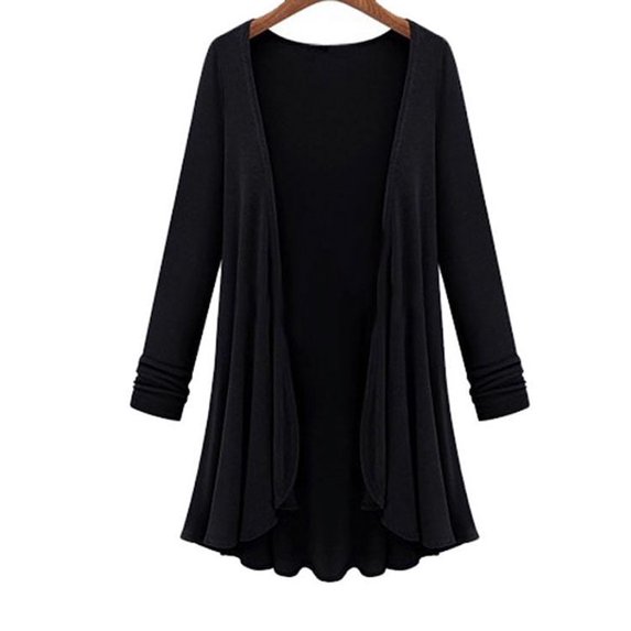 Women's Loose Flounce Long Sleeve Solid Thin Coat Spring Autumn Large Size