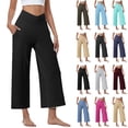thumbnail image 1 of Womens High Waist Pants Casual Stretchy Wide Leg Pants Comfy Loose Fit Pants Solid Elastic Waist Pocket Stylish Pants, 1 of 9