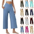 thumbnail image 1 of Womens High Waist Pants Casual Stretchy Wide Leg Pants Comfy Loose Fit Pants Solid Elastic Waist Pocket Stylish Pants, 1 of 9