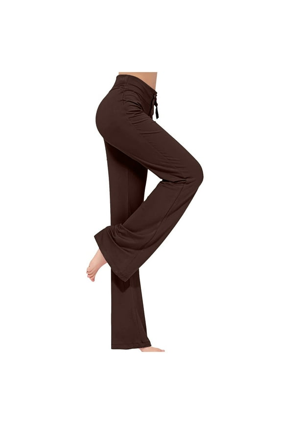 Women's Loose High Waist Wide Leg Drawstring Yoga Pants Workout Leggings Casual Long Trousers Gym Pants Coffee M