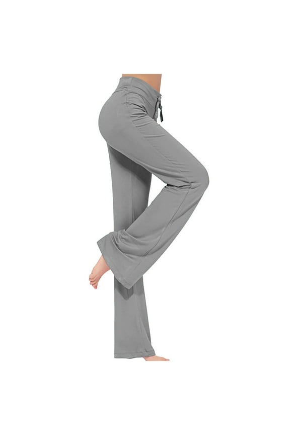 Women's Loose High Waist Wide Leg Drawstring Yoga Pants Workout Leggings Casual Long Trousers Gym Pants Gray XL