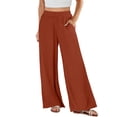 thumbnail image 1 of Women's Loose High Waist Wide Leg Pants, Cotton Linen Solid Color Straight Leg Trousers with Pockets, Casual Flare Pants for Spring and Summer,Vermilion,S, 1 of 4