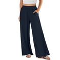 thumbnail image 1 of Women's Loose High Waist Wide Leg Pants, Cotton Linen Solid Color Straight Leg Trousers with Pockets, Casual Flare Pants for Spring and Summer,Navy,S, 1 of 4