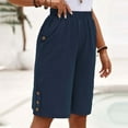 thumbnail image 1 of Women's Loose High Waisted Bermuda Shorts Elastic Waist Shorts Casual with Pockets Blue 2XL, 1 of 6